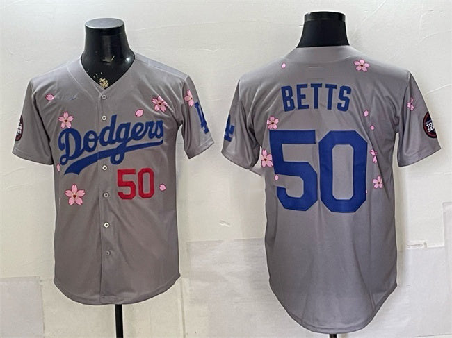Los Angeles Dodgers #50 Mookie Betts Grey HOLBERT 2025 Tokyo Series Limited Stitched Jersey