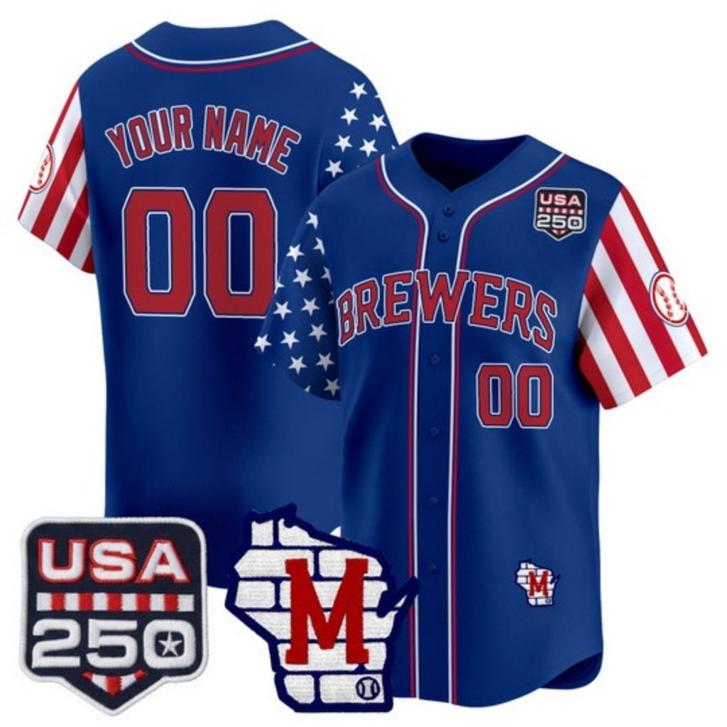 Custom Milwaukee Brewers America 250 Edition Vapor Premier Limited Royal HOLBERT Stitched Jerseys