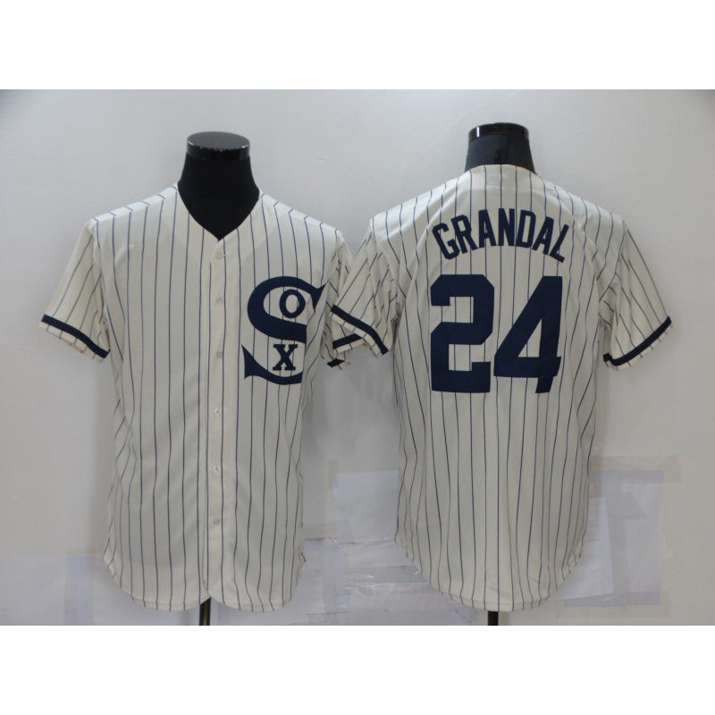 Chicago White Sox #24 Yasmani Grandal 2021 Cream HOLBERT Navy Field of Dreams Name Flex Base Stitched Jersey