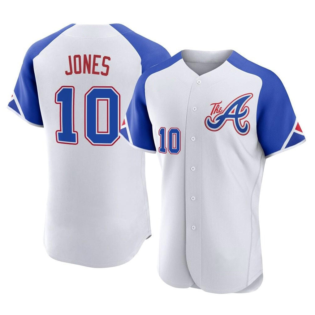 Atlanta Braves #10 Chipper Jones Player White HOLBERT City Connect Limited Elite Home Game Stitched Jerseys
