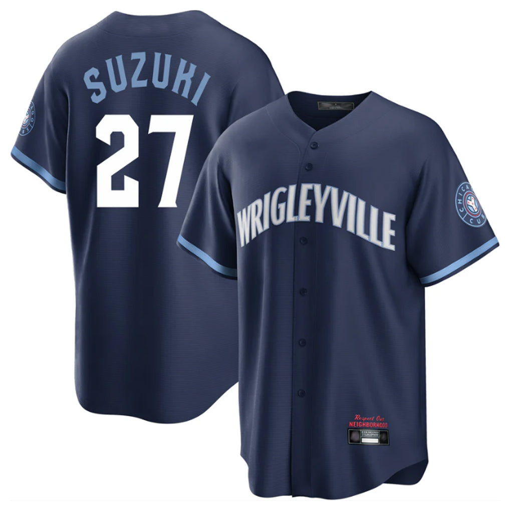 Chicago Cubs #27 Seiya Suzuki Player Navy HOLBERT City Connect Home Game Stitched Jerseys