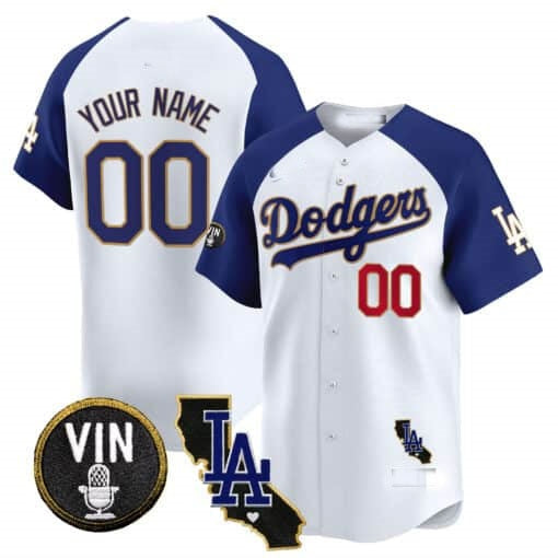 Custom Los Angeles Dodgers Vin & California Patch Gold Trim Vapor Premier Limited Jersey ¨C White 2 HOLBERT