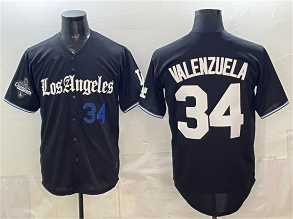 Los Angeles Dodgers #34 Fernando Valenzuela Black HOLBERT 2025 World Series Champions Patch 'Gothic Edition' Vapor Premier Limited Stitched Jersey