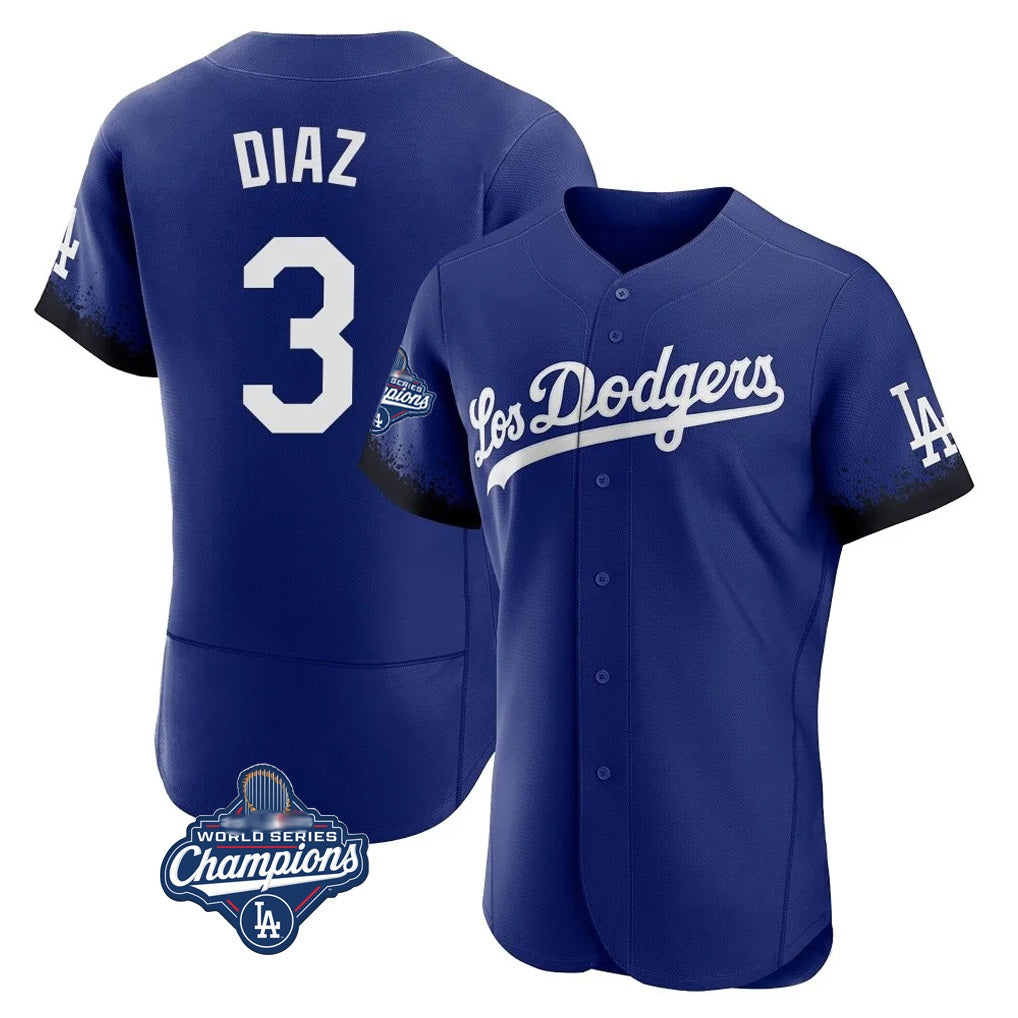 Los Angeles Dodgers #3 Edwin D¨ªaz Player Royal HOLBERT World Series Meet City Connect Elite Home Stitched Jerseys