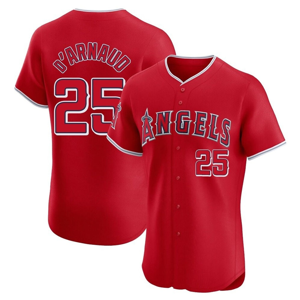 Los Angeles Angels #25 Travis d'Arnaud Player Red HOLBERT Home Limited Elite Stitched Jerseys