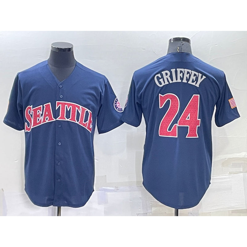 Seattle Mariners #24 Ken Griffey Navy Blue HOLBERT Fashion Stars Stripes Cool Base Independence Day Jersey