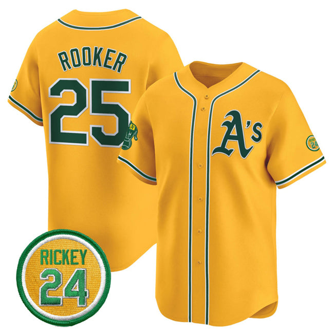 Oakland Athletics #25 Brent Rooker Yellow HOLBERT 2024 Limited With Rickey Henderson Patch Stitched Jersey