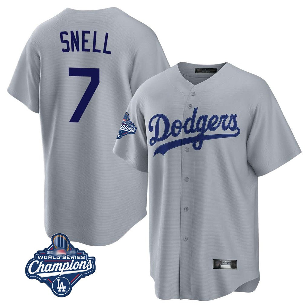 Los Angeles Dodgers #7 Blake Snell Player Gray HOLBERT Game World Series Meet Stitched Jerseys