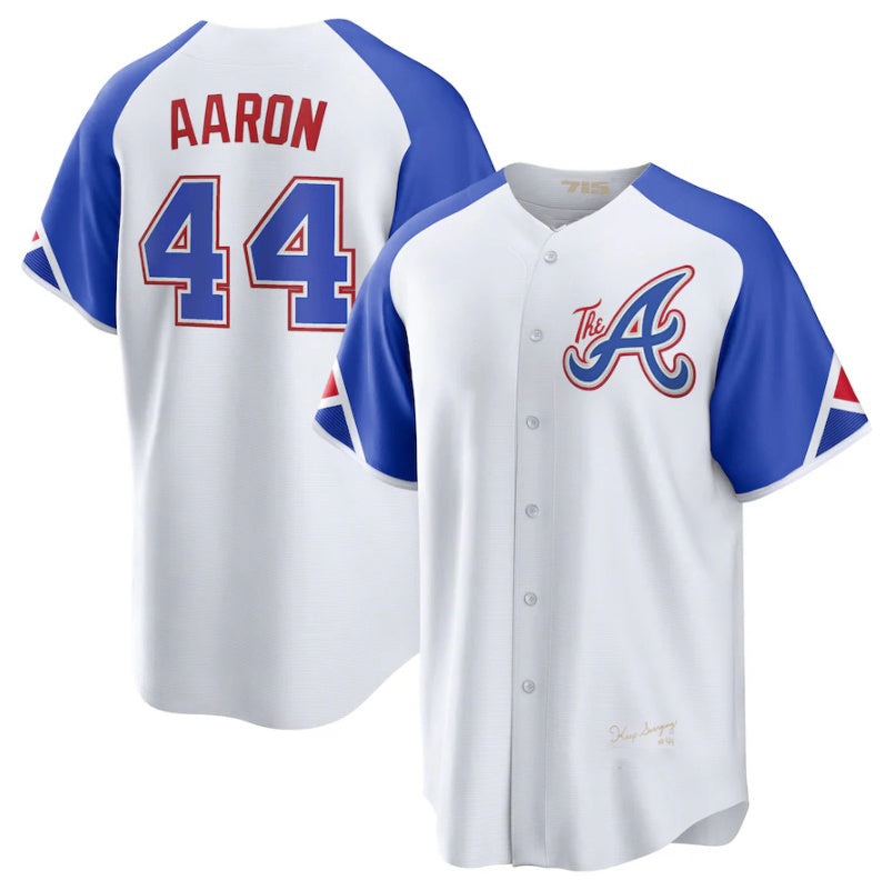 Atlanta Braves #44 Hank Aaron White HOLBERT 2023 City Connect Cool Base Stitched Jersey
