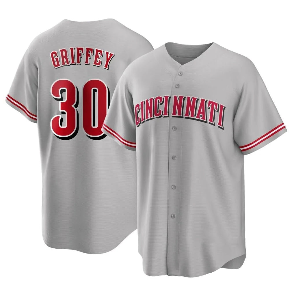 Cincinnati Reds #30 Ken Griffey Player Gray HOLBERT Home Game Stitched Jerseys