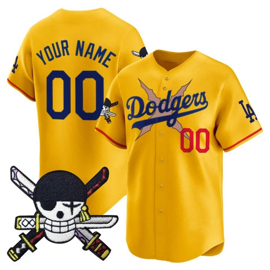 Custom Los Angeles Dodgers x One Piece Gold HOLBERT Zoro Patch Vapor Premier Limited Jersey - Stitched