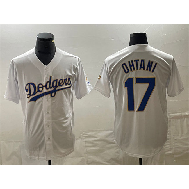 Los Angeles Dodgers #17 Shohei Ohtani White Gold HOLBERT Cool Base With Patch Stitched Jersey