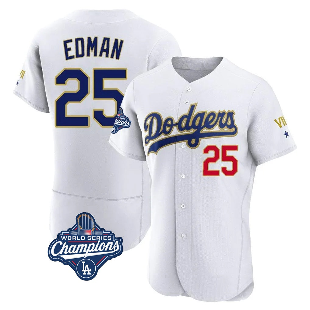Los Angeles Dodgers #25 Tommy Edman Player Gold White HOLBERT World Series Meet 2026 Collection Stadium Limited Elite Stitched Jerseys