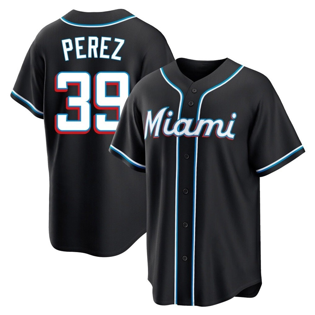 Miami Marlins #39 Eury Perez Player Black HOLBERT Fashion Out Home Game Stitched Jerseys