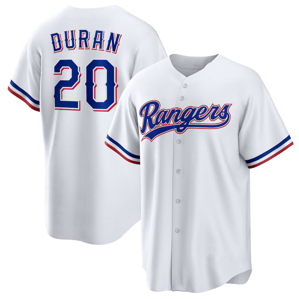 Texas Rangers #20 Ezequiel Duran White HOLBERT Home Replica Jersey
