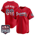 Custom Atlanta Braves Red HOLBERT USA 250 Fourth of July Vapor Premier Limited Jersey ¨C All Stitched