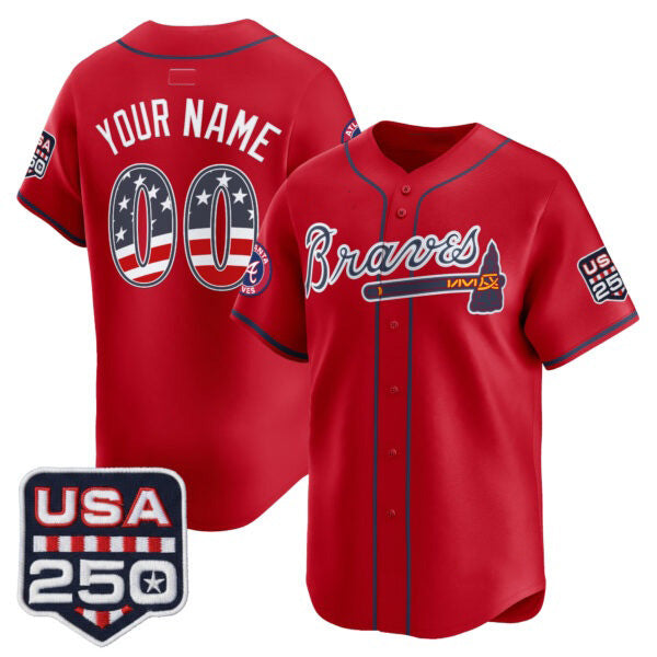 Custom Atlanta Braves Red HOLBERT USA 250 Fourth of July Vapor Premier Limited Jersey ¨C All Stitched