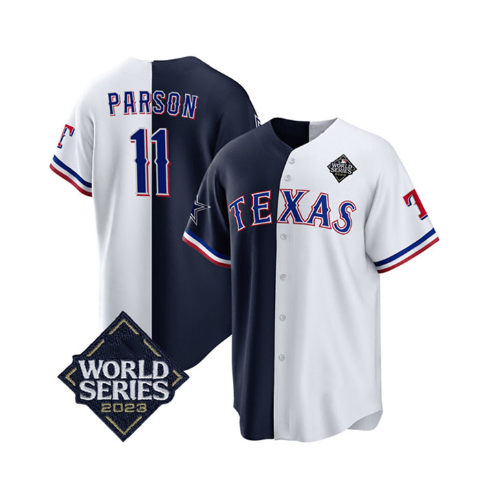 Texas Rangers & Cowboys #11 Micah Parsons Navy White HOLBERT Splite 2023 World Series Splite Stitched Jersey