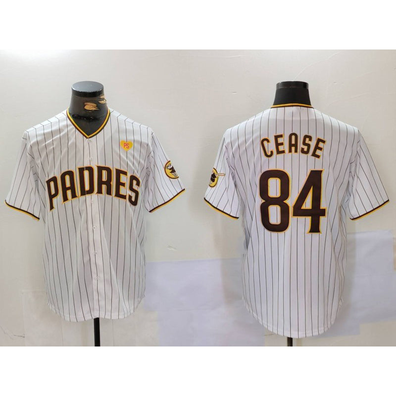 San Diego Padres #84 Dylan Cease White HOLBERT Team Logo With PS Patch Stitched Cool Base Jersey