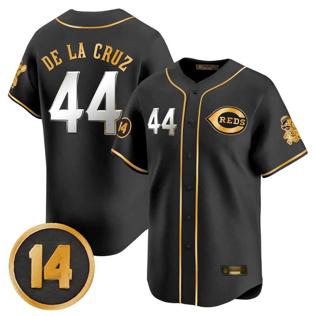 Cincinnati Reds #44 Elly De La Cruz Player Black-Gold HOLBERT Vapor Premier Limited Home Stitched Jerseys