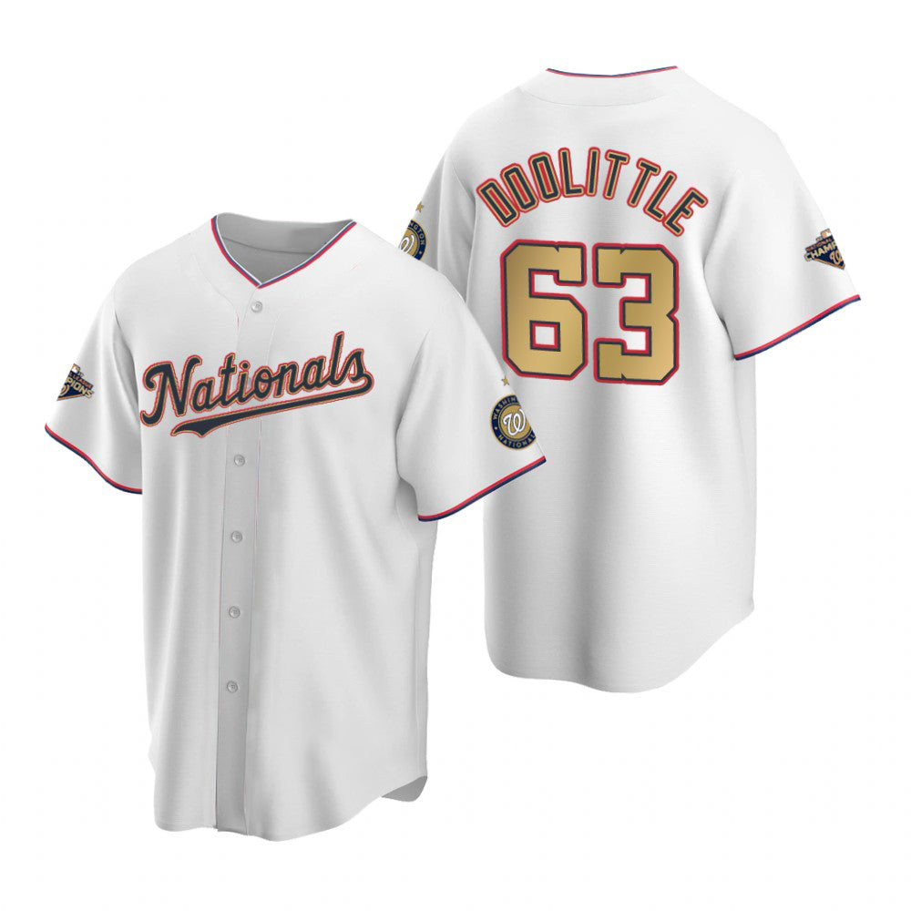 Washington Nationals #63 Sean Doolittle White Gold HOLBERT 2019 World Series Champions Stitched Cool Base Jersey