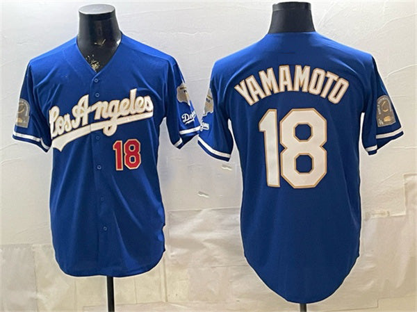 Los Angeles Dodgers #18 Yoshinobu Yamamoto Royal HOLBERT 2026 Gold Collection 9x & B2B Champs Patch Stitched Jersey