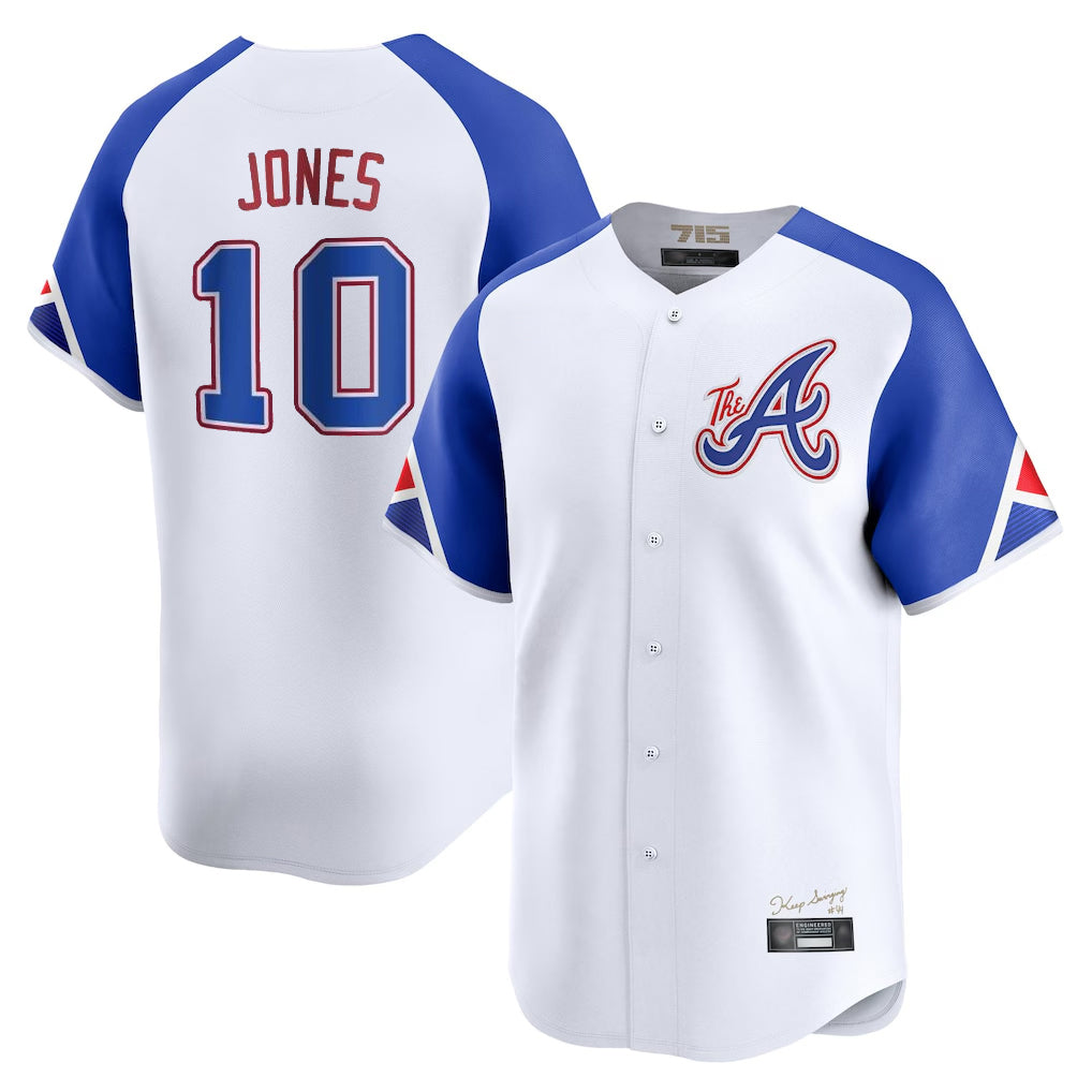 Atlanta Braves #10 Chipper Jones Player White HOLBERT City Connect Limited Home Game Stitched Jerseys