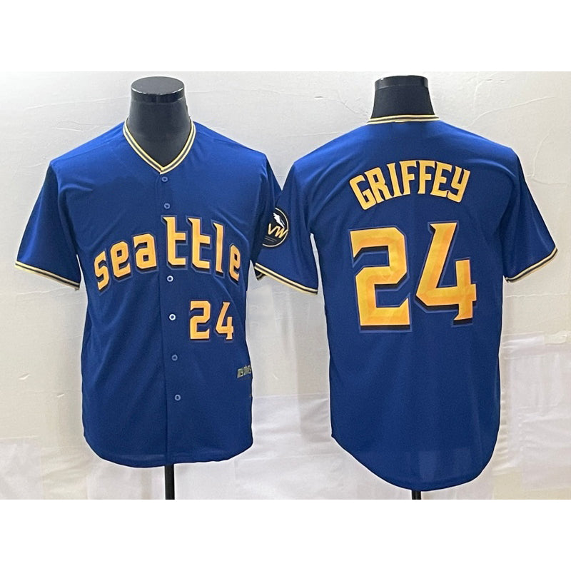 Seattle Mariners #24 Ken Griffey Number Blue HOLBERT 2023 City Connect Cool Base Stitched Jersey 2