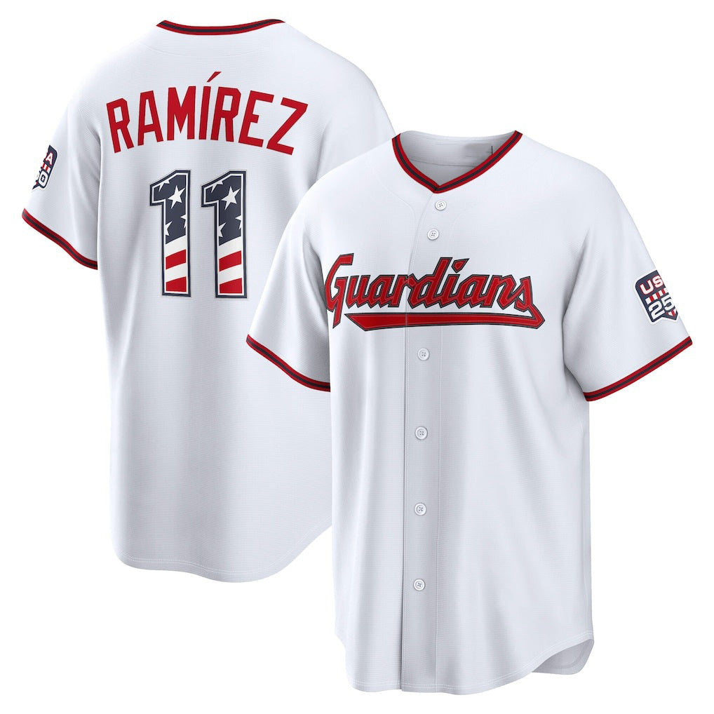 Cleveland Guardians #11 Jos¨¦ Ram¨ªrez USA 250 Fourth of July Home Stadium Jersey - White HOLBERT