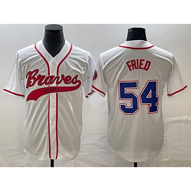 Atlanta Braves #54 Max Fried White HOLBERT Cool Base With Patch Stitched Jersey