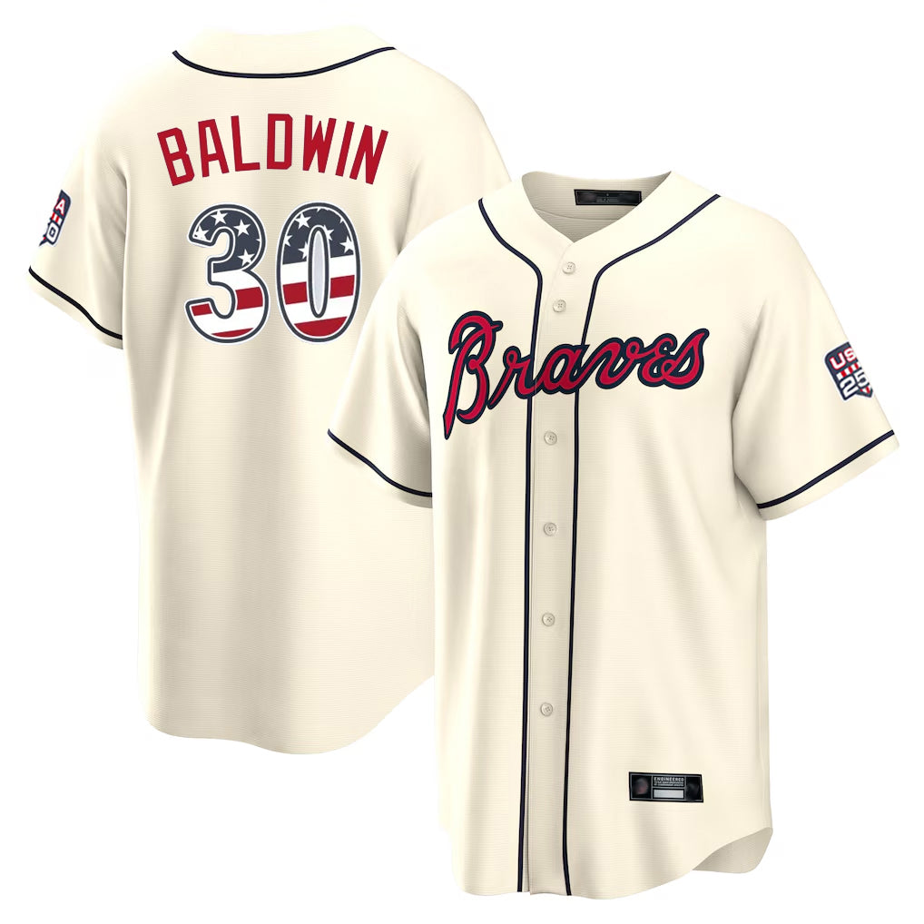 Atlanta Braves #30 Drake Baldwin Player Cream HOLBERT USA 250 Fourth Of July Limited Home Game Stitched Jerseys