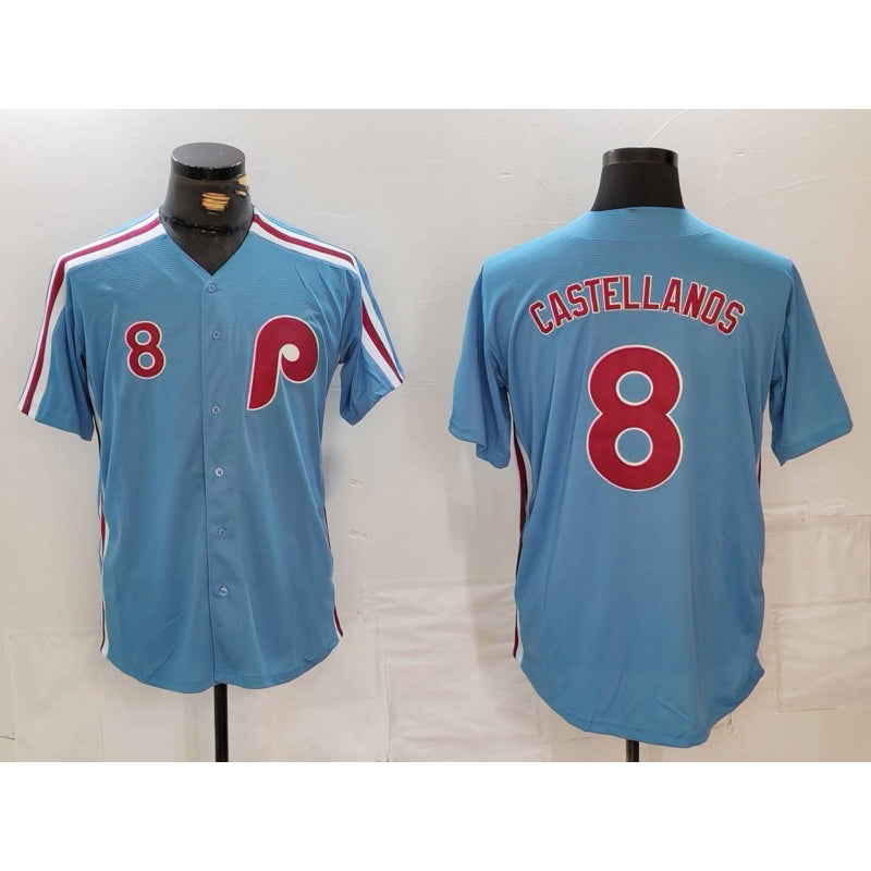 Philadelphia Phillies #8 Nick Castellanos Number Light Blue HOLBERT Cooperstown Cool Base Jersey