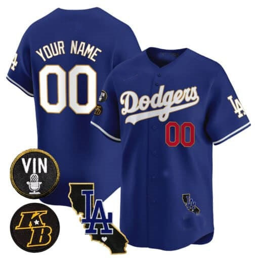 Custom Los Angeles Dodgers Vin Patch & Kobe Bryant Gold Trim Vapor Premier Limited Jersey V2 ¨C Royal HOLBERT