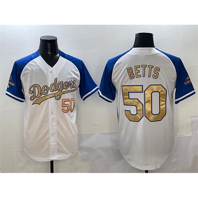 Los Angeles Dodgers #50 Mookie Betts White Royal Gold HOLBERT 2024 World Series Champions Vapor Limited Stitched Jersey