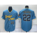 Milwaukee Brewers #22 Christian Yelich Number Blue HOLBERT 2022 City Connect Cool Base Stitched Jersey
