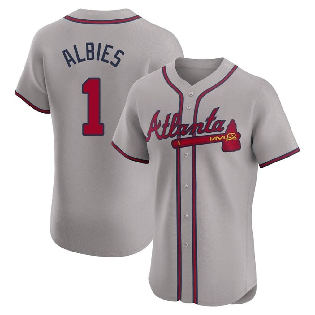 Atlanta Braves #1 Ozzie Albies Player Gray HOLBERT Limited Elite Home Game Stitched Jerseys