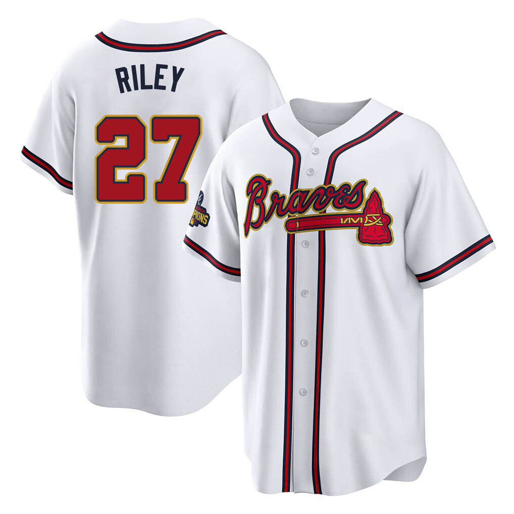 Atlanta Braves #27 Austin Riley Player White Gold HOLBERT Home Game Stitched Jerseys