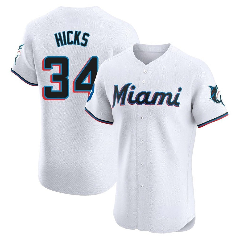 Miami Marlins #34 Liam Hicks Player White HOLBERT Home Limited Elite Stitched Jerseys