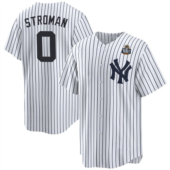 New York Yankees #0 Marcus Stroman White HOLBERT 2024 World Series With Name Cool Base Stitched Jersey