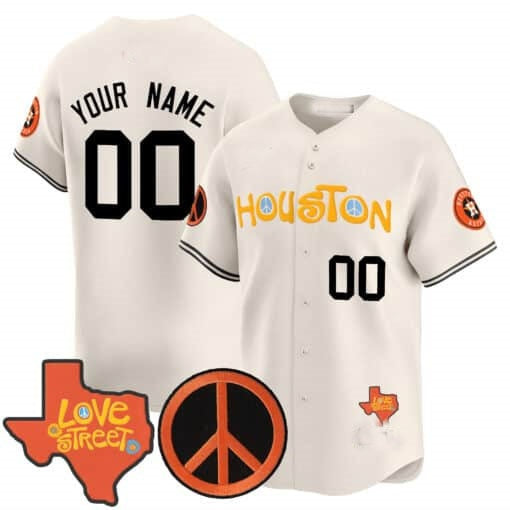 Custom Houston Astros  Love Street & Peace Sign Patch Vapor Premier Limited Jersey V2 ¨C Cream HOLBERT