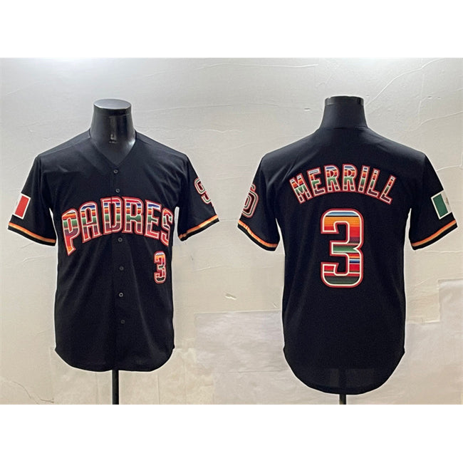 San Diego Padres #3 Jackson Merrill Black HOLBERT Mexico Cool Base Stitched Jersey