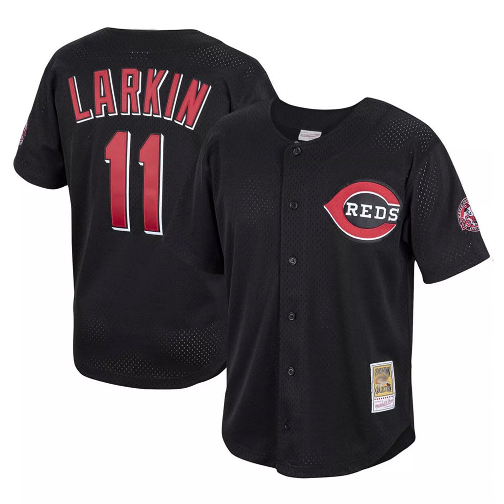 Cincinnati Reds #11 Barry Larkin Player Black HOLBERT Mitchell & Ness Throwback Cooperstown Mesh Game Stitched Jerseys