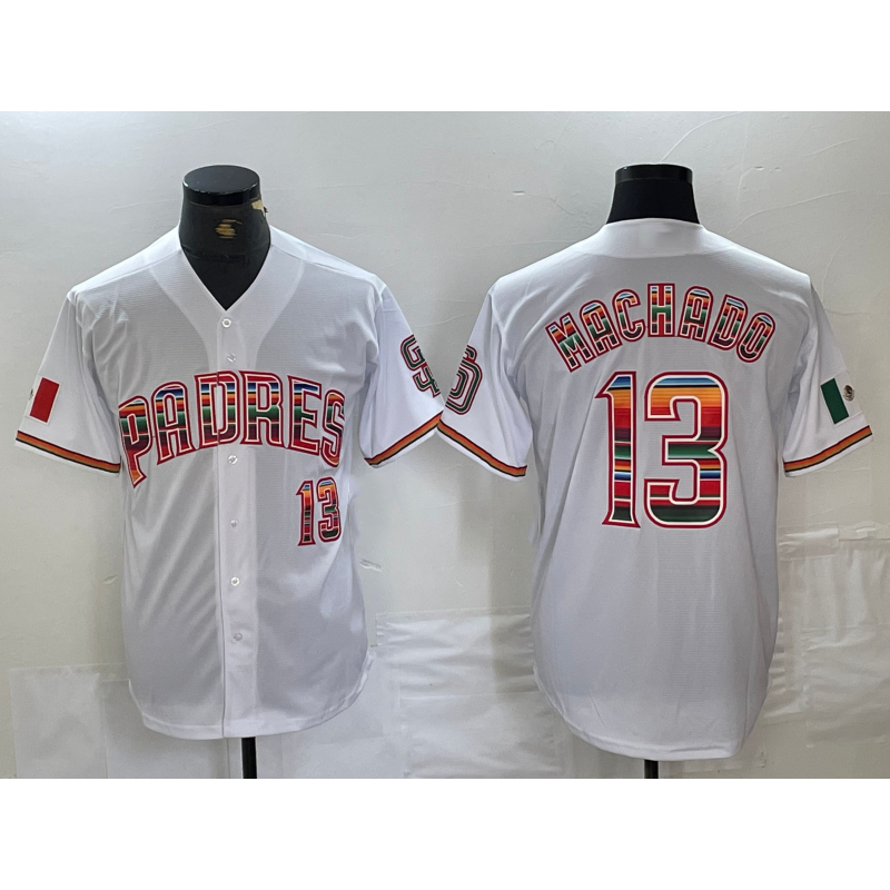 San Diego Padres #13 Manny Machado Mexico White HOLBERT Cool Base Stitched Jersey