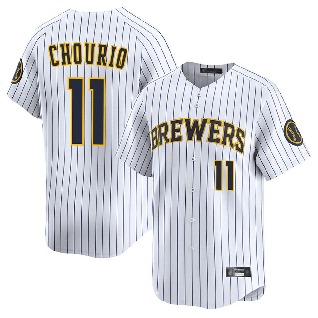 Milwaukee Brewers #11 Jackson Chourio Player White HOLBERT Stripes Home Limited Game Stitched Jerseys