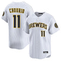 Milwaukee Brewers #11 Jackson Chourio Player White HOLBERT Stripes Home Limited Game Stitched Jerseys