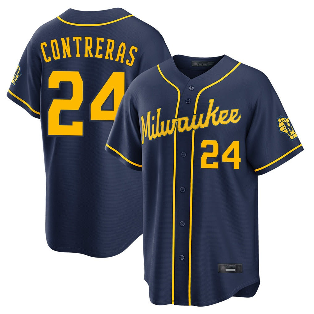 Milwaukee Brewers #24 William Contreras Player Navy HOLBERT Home Stadium Game Stitched Jerseys