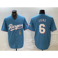 Texas Rangers #6 Josh Jung Number Light Blue HOLBERT Team Logo Cool Base Jersey