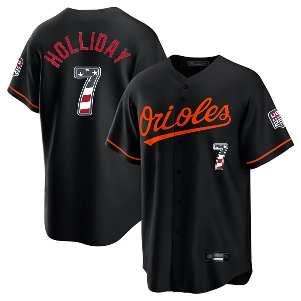 Baltimore Orioles #7 Jackson Holliday Player Black HOLBERT USA 250 Fourth of July Home Game Stitched Jerseys