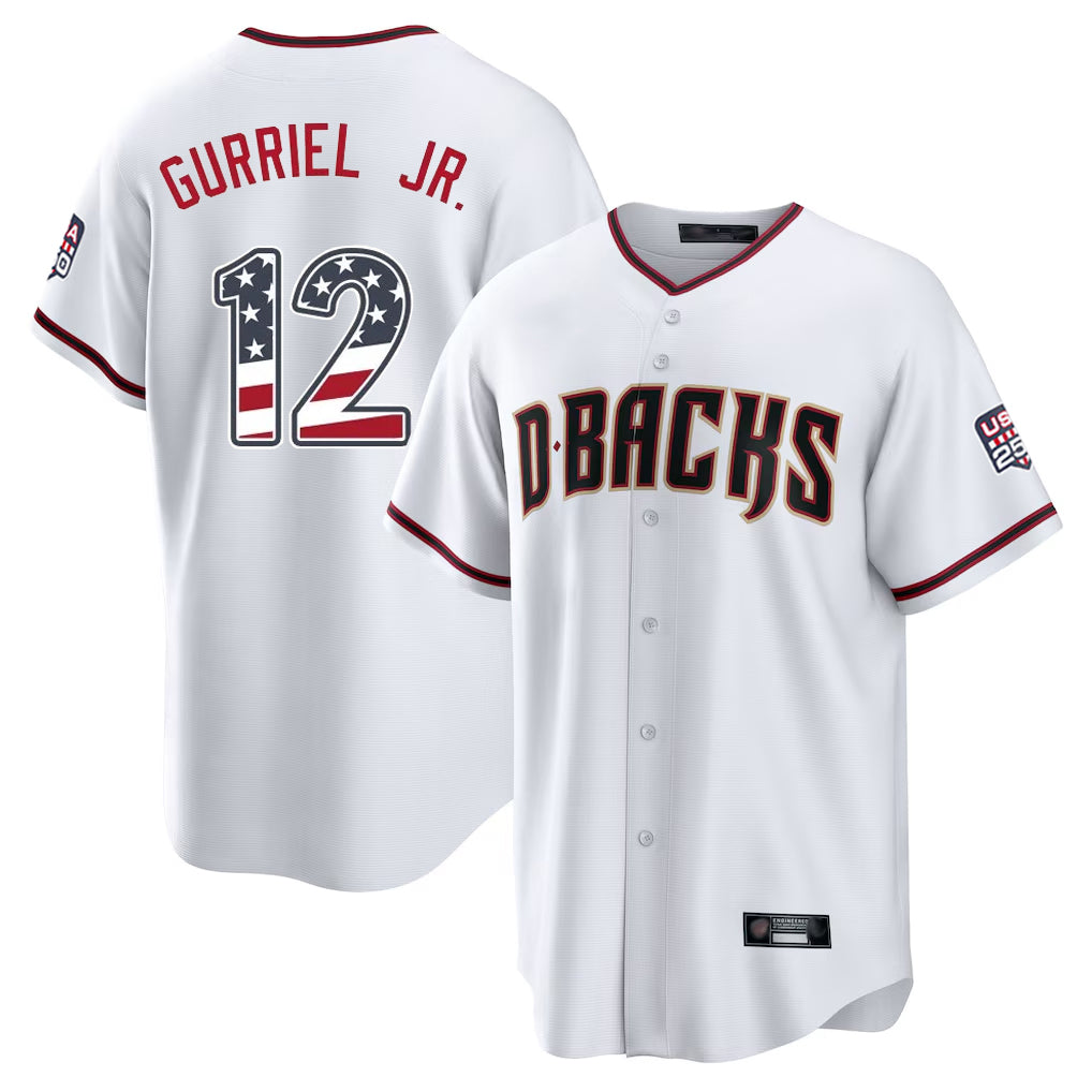 Arizona Diamondbacks #12 Lourdes Gurriel Jr Player White HOLBERT USA 250 Fourth of July Home Game Stitched Jerseys
