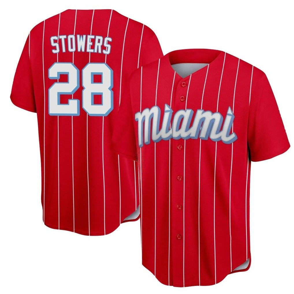 Miami Marlins #28 Kyle Stowers Player Red HOLBERT City Connect Home Game Stitched Jerseys